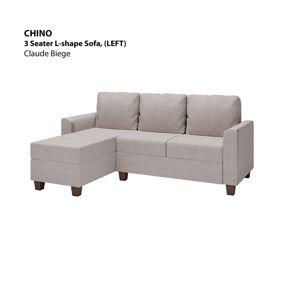 MORE CHINO OPTIONS Chino L-shape 3 Seat with Chaise (Left Facing) Sofa Chino L-shape 3 Seat with Chaise (Left Facing) Sofa Lux Claude Beige Mandaue Foam