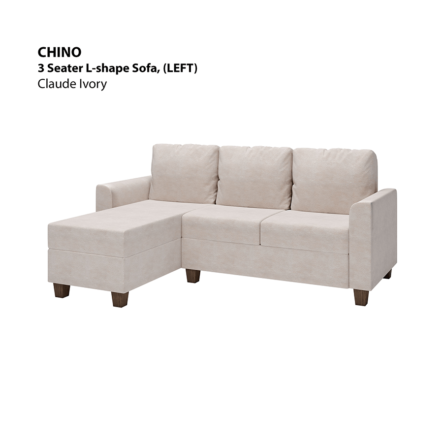 MORE CHINO OPTIONS Chino L-shape 3 Seat with Chaise (Left Facing) Sofa Chino L-shape 3 Seat with Chaise (Left Facing) Sofa Lux Claude Ivory Mandaue Foam