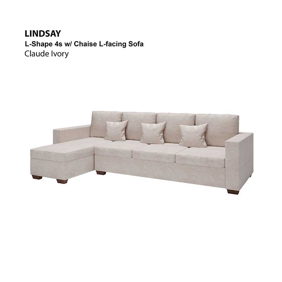 MORE LINDSAY OPTIONS Lindsay L-shape 4 Seat with Chaise (Left Facing) Sofa Lindsay L-shape 4 Seat with Chaise (Left Facing) Sofa Lux Claude Ivory Mandaue Foam
