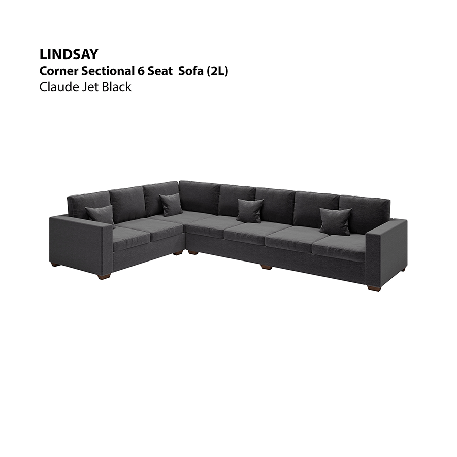 MORE LINDSAY OPTIONS Lindsay Sectional 6 Seat (2L) Sofa Lindsay Sectional 6 Seat (2L) Sofa Lux Claude Jet Black Mandaue Foam