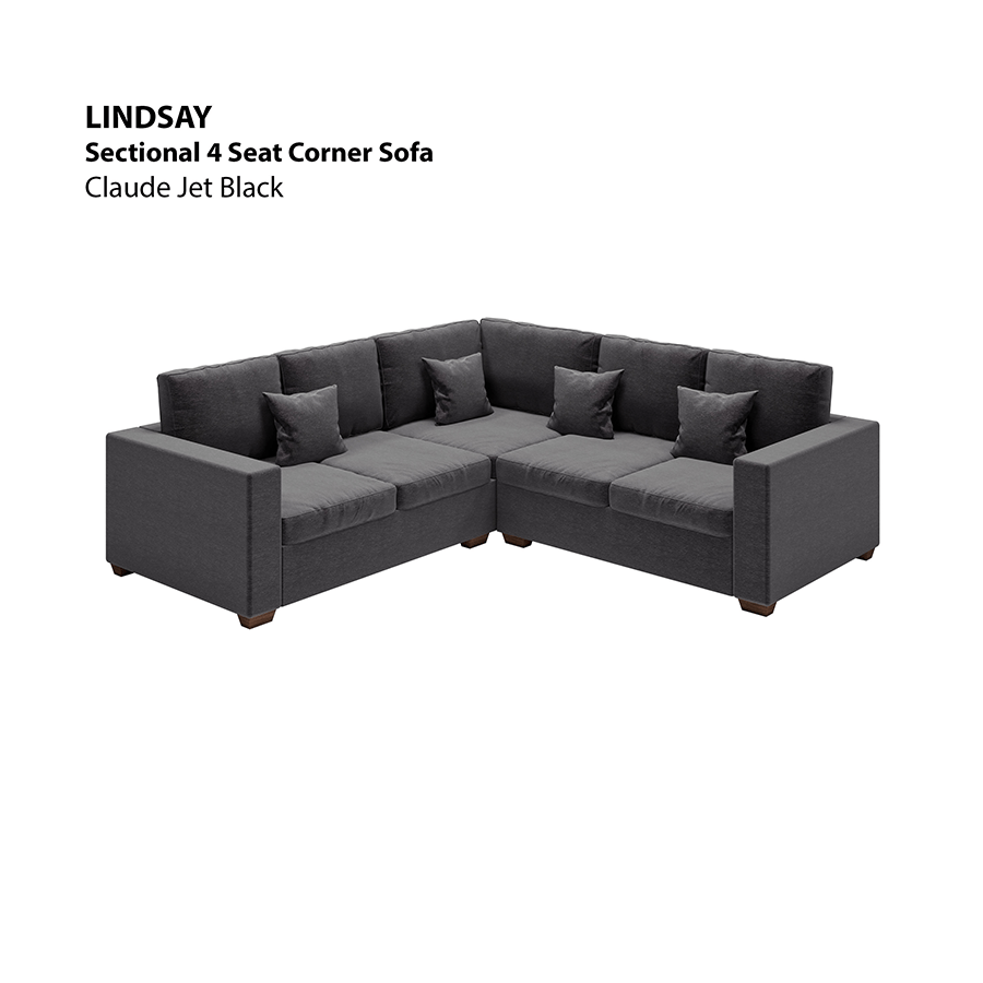 MORE LINDSAY OPTIONS Lindsay Sectional 4 Seat Corner Sofa Lindsay Sectional 4 Seat Corner Sofa Lux Claude Jet Black Mandaue Foam