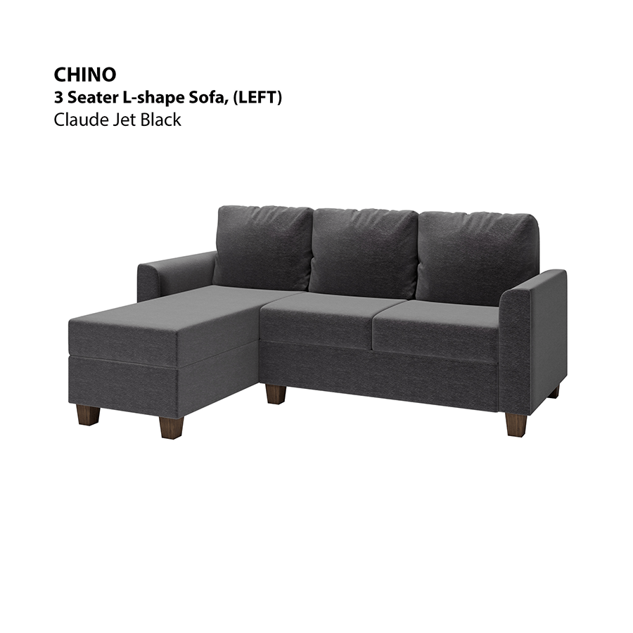 MORE CHINO OPTIONS Chino L-shape 3 Seat with Chaise (Left Facing) Sofa Chino L-shape 3 Seat with Chaise (Left Facing) Sofa Lux Claude Jet Black Mandaue Foam