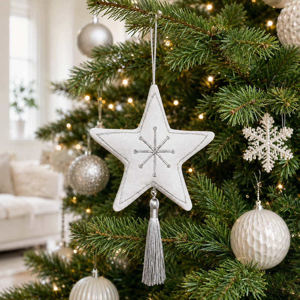 White Velvet Star with Tassel