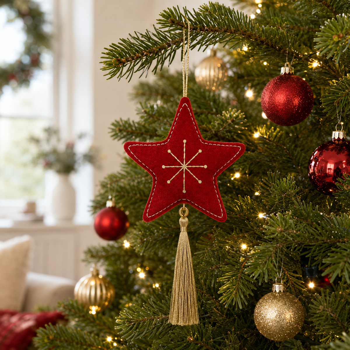 Red Velvet Star with Tassel