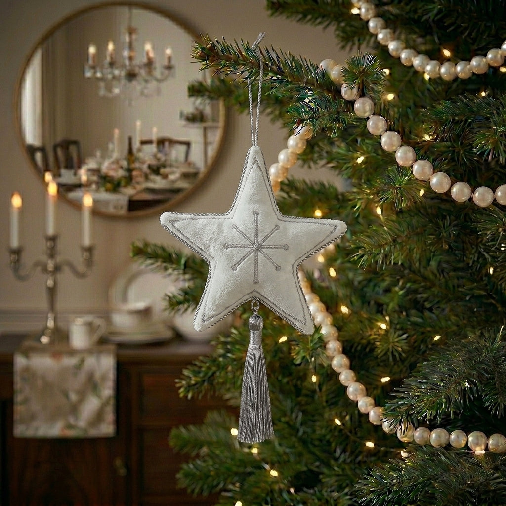 White Velvet Star with Tassel