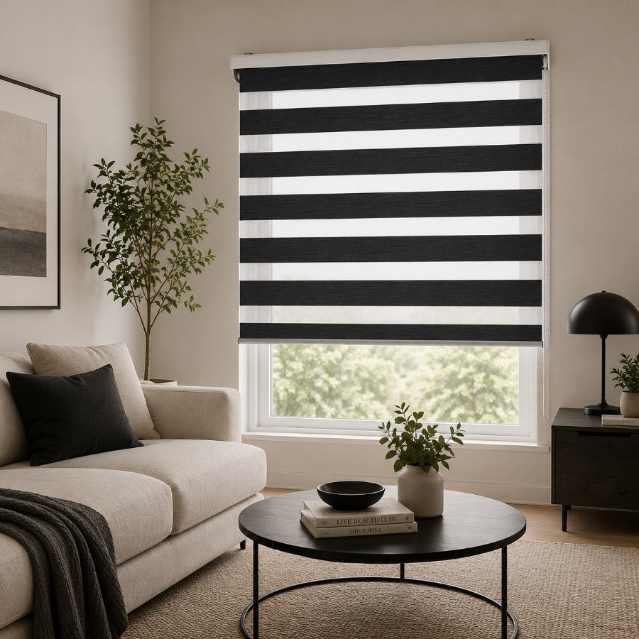Gray Metal Semi-Blackout Zebra Blinds