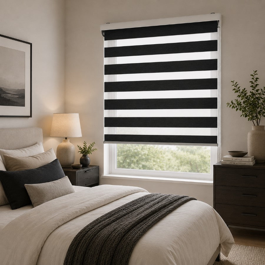Gray Metal Semi-Blackout Zebra Blinds