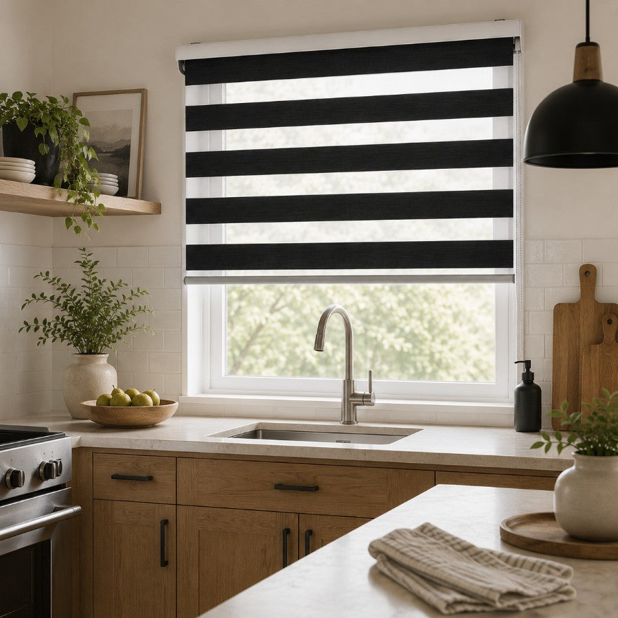 Gray Metal Semi-Blackout Zebra Blinds