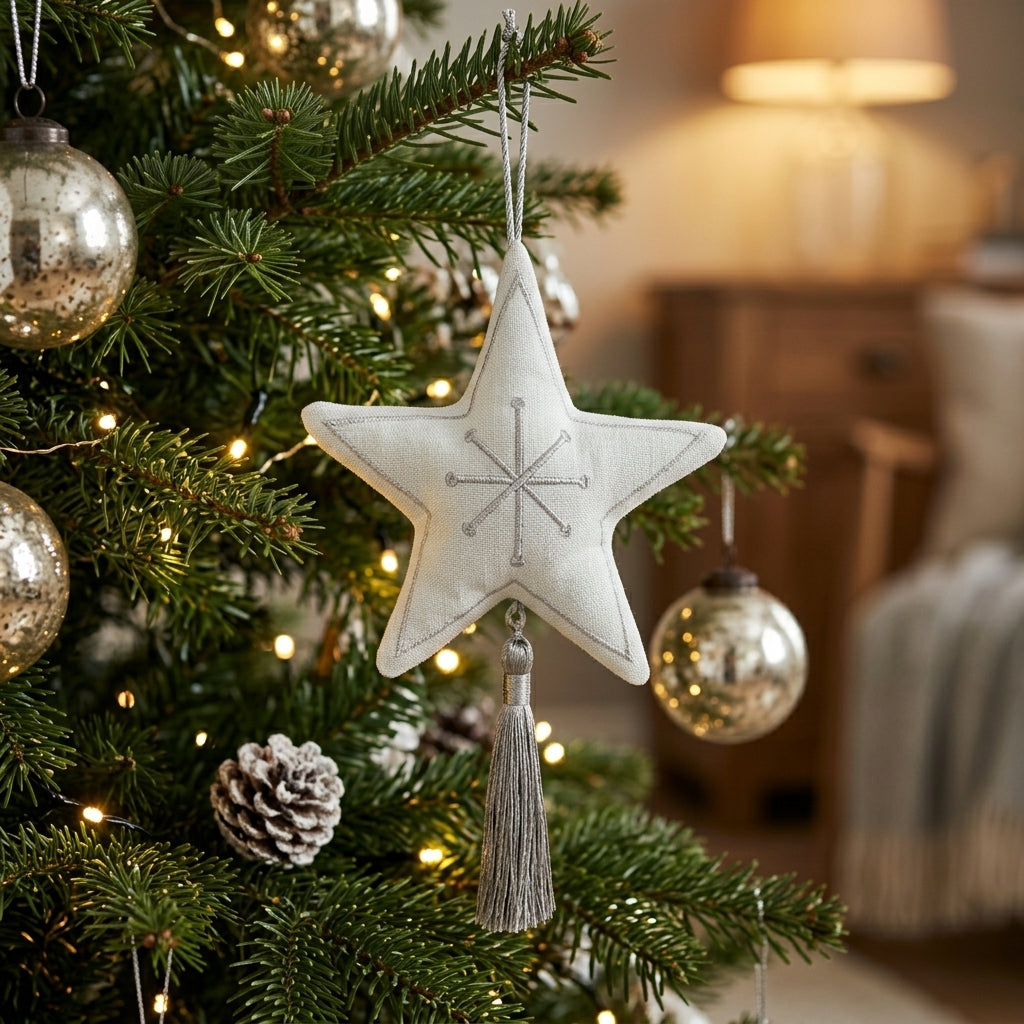 White Velvet Star with Tassel