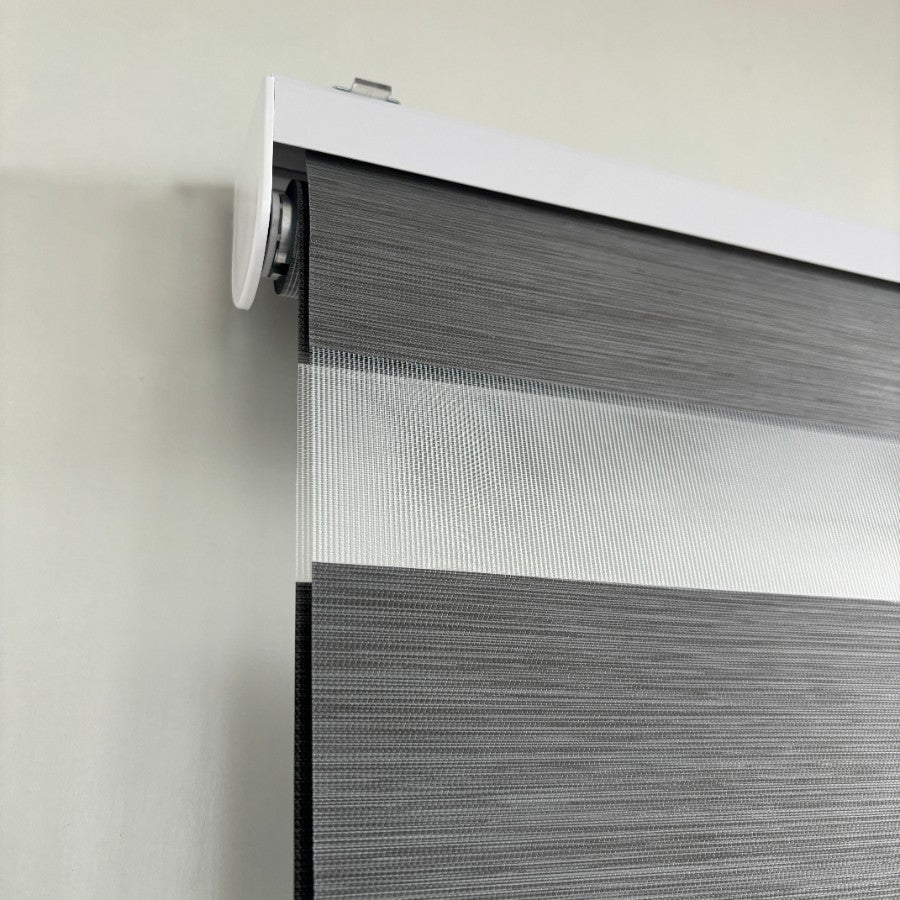 Gray Metal Semi-Blackout Zebra Blinds