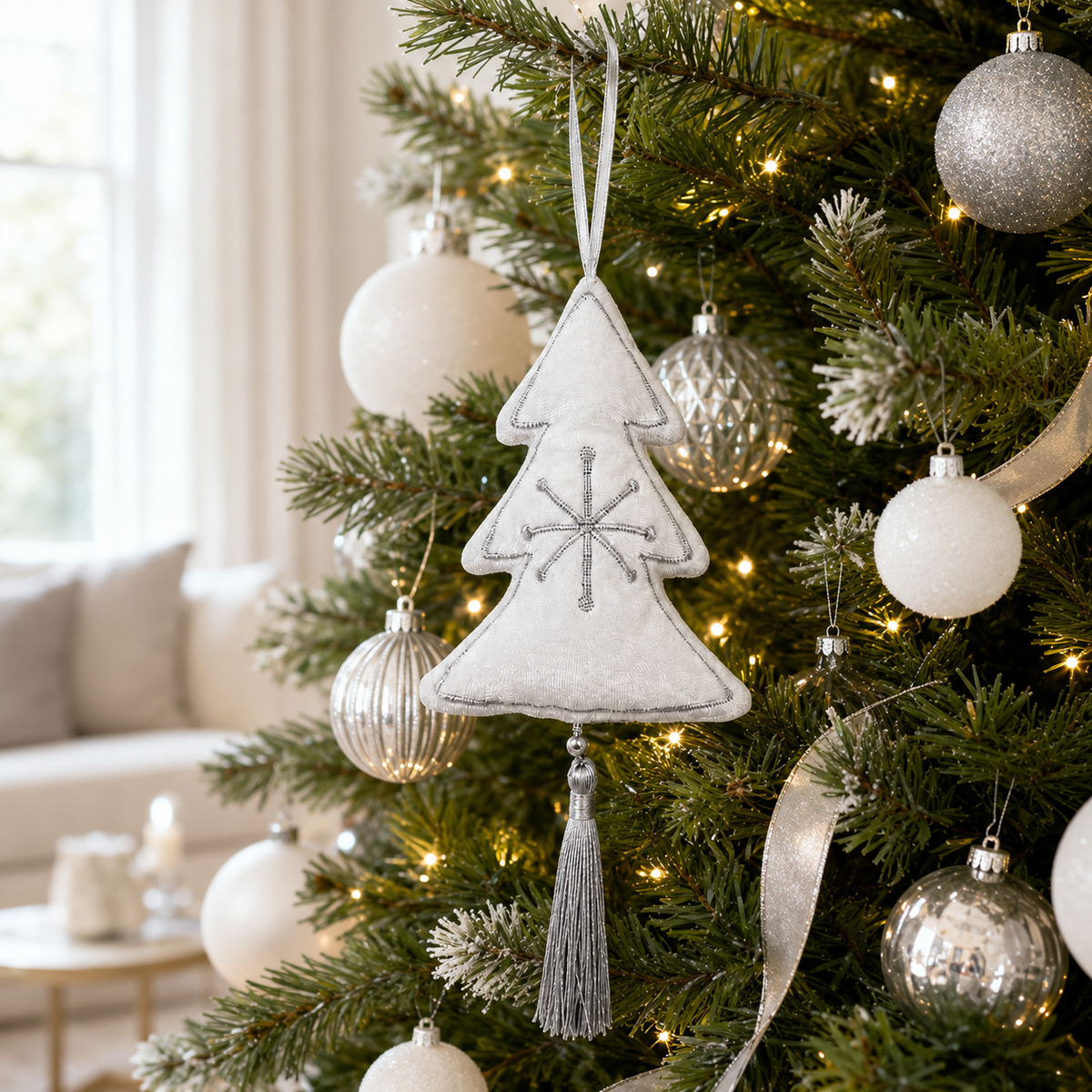 White Velvet Tree with Tassel