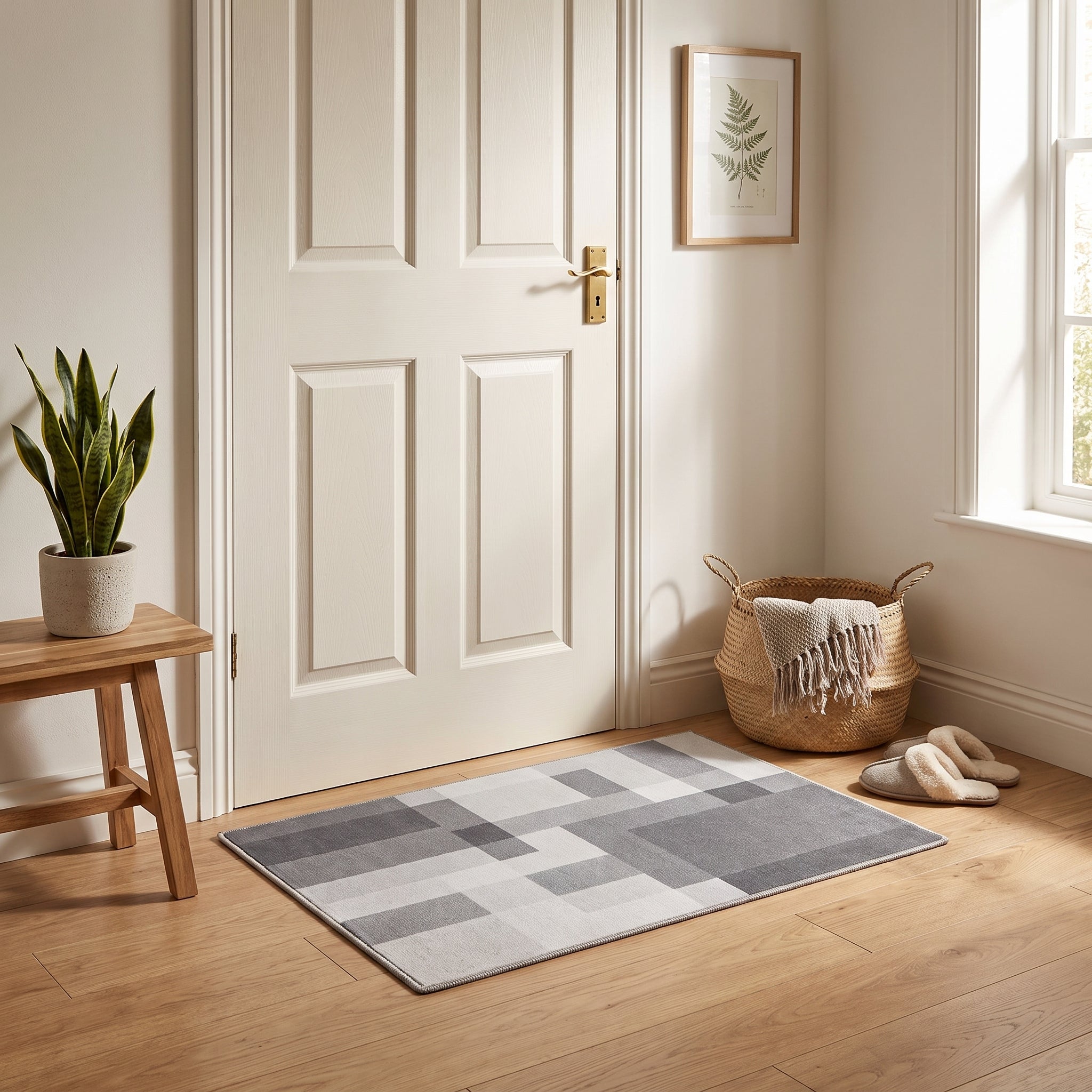 Asella Geo Gray Printed Door Rug