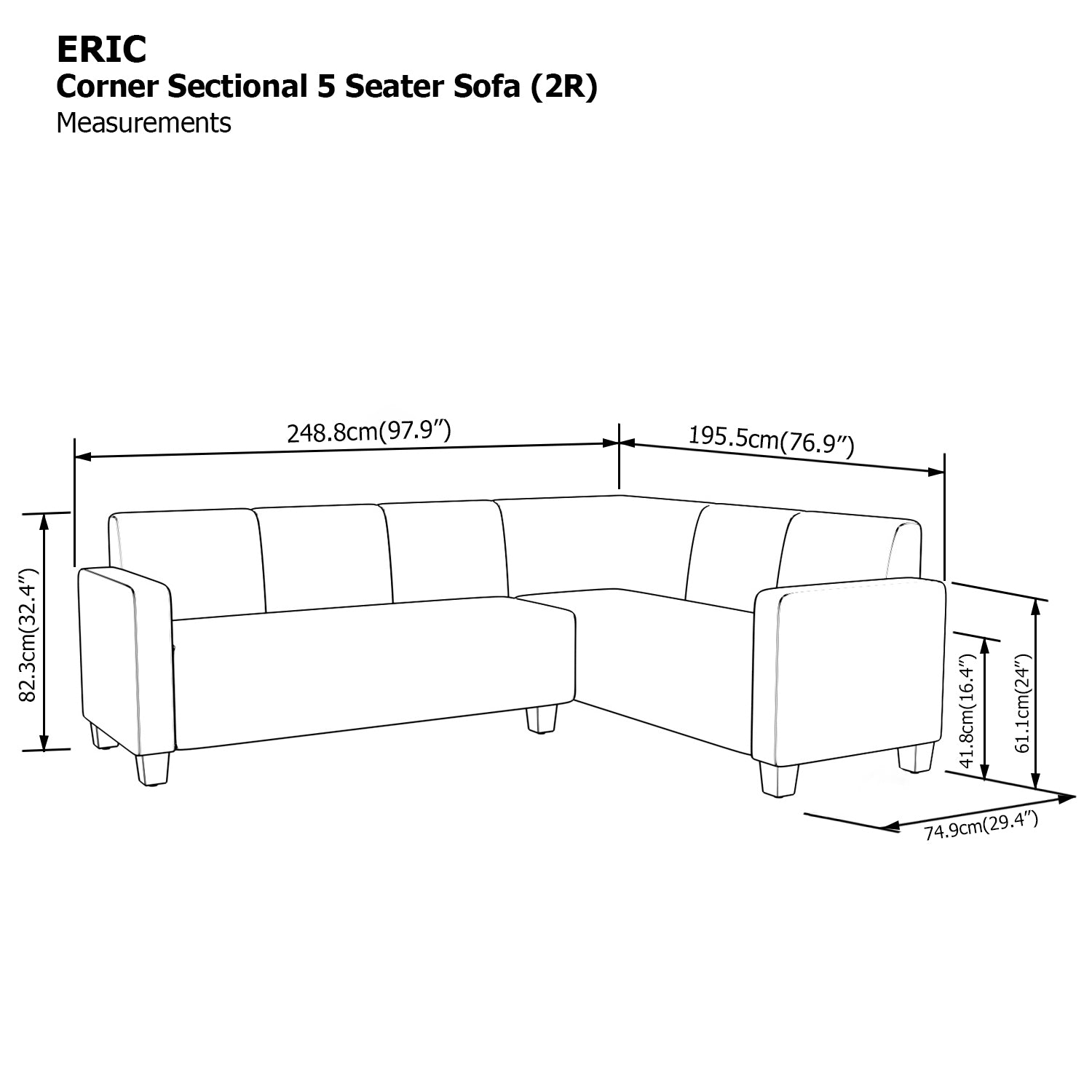 Eric Corner Sectional 5 Seat Sofa (2R) Sofa