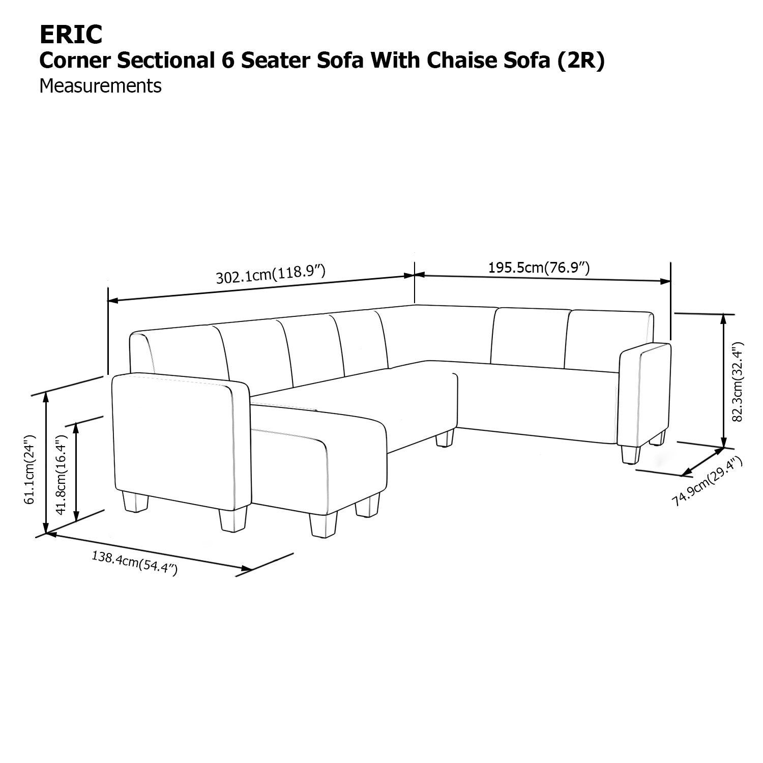 Eric Sectional 6 Seat with Chaise (2R) Sofa