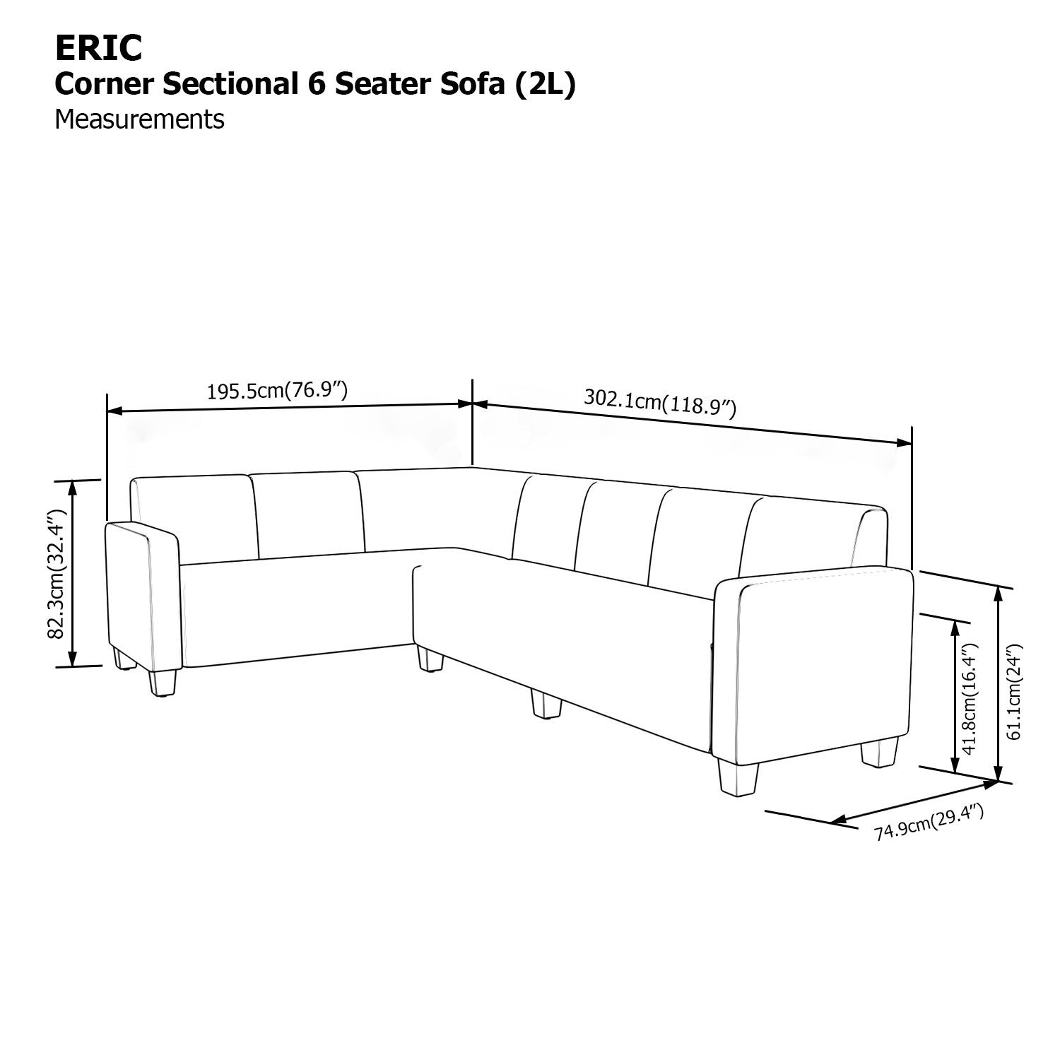 Eric Corner Sectional 6 Seat (2L) Sofa