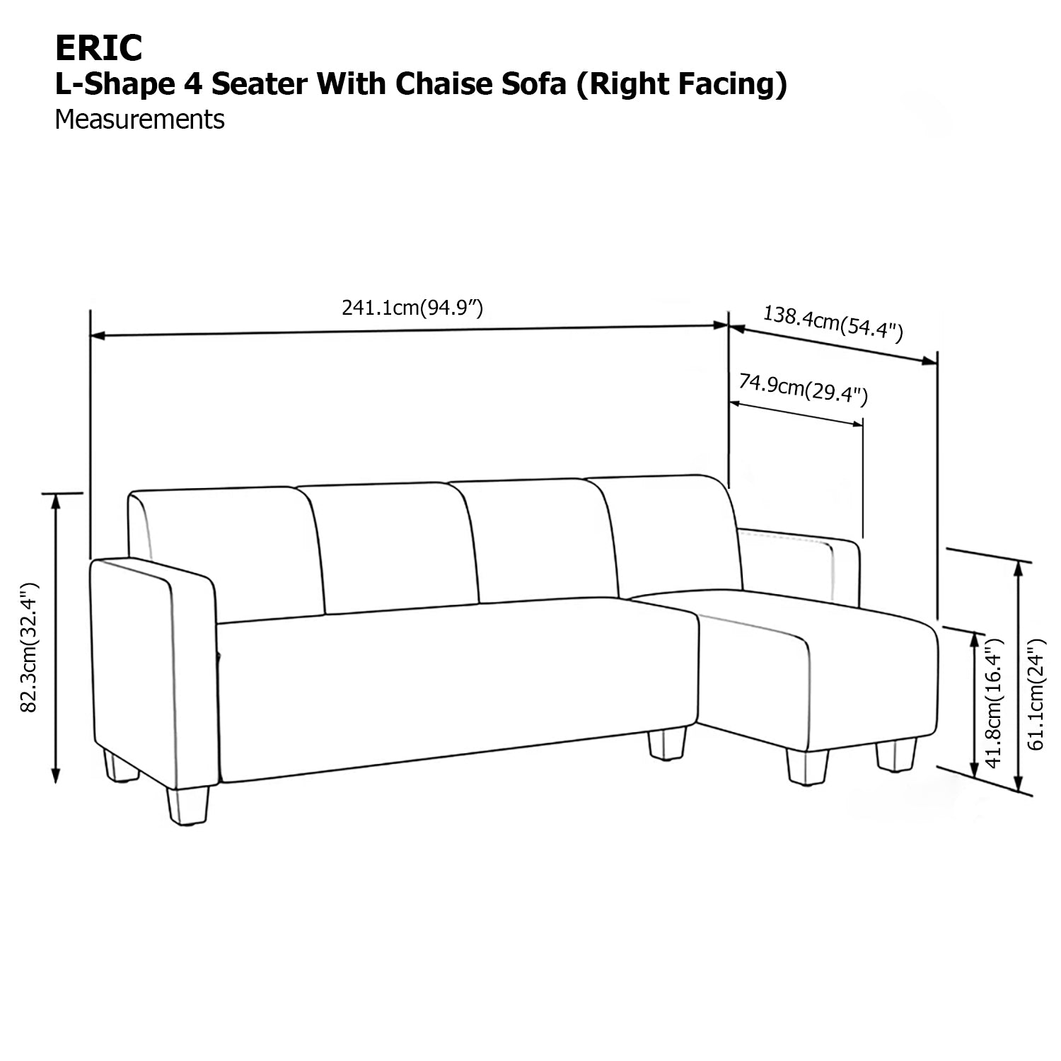 Eric L-shape 4 Seat with Chaise (Right Facing) Sofa