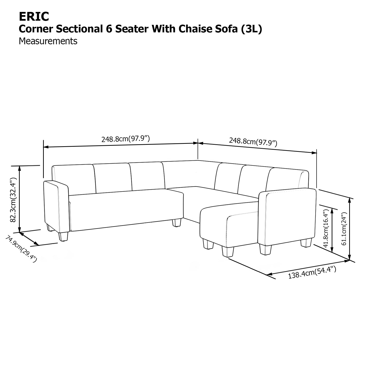 Eric Sectional 6 Seat with Chaise Corner (3L) Sofa