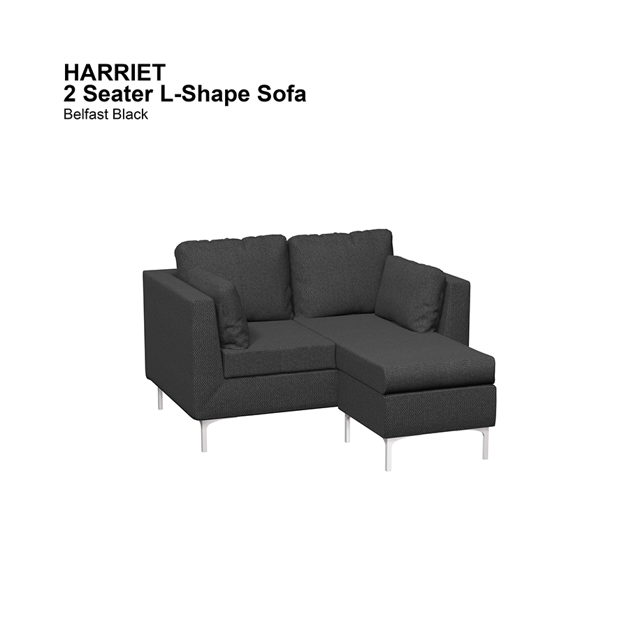 MORE HARRIET OPTIONS Harriet L-shape 2 Seat Sofa Harriet L-shape 2 Seat Sofa Fabric Belfast Black Mandaue Foam