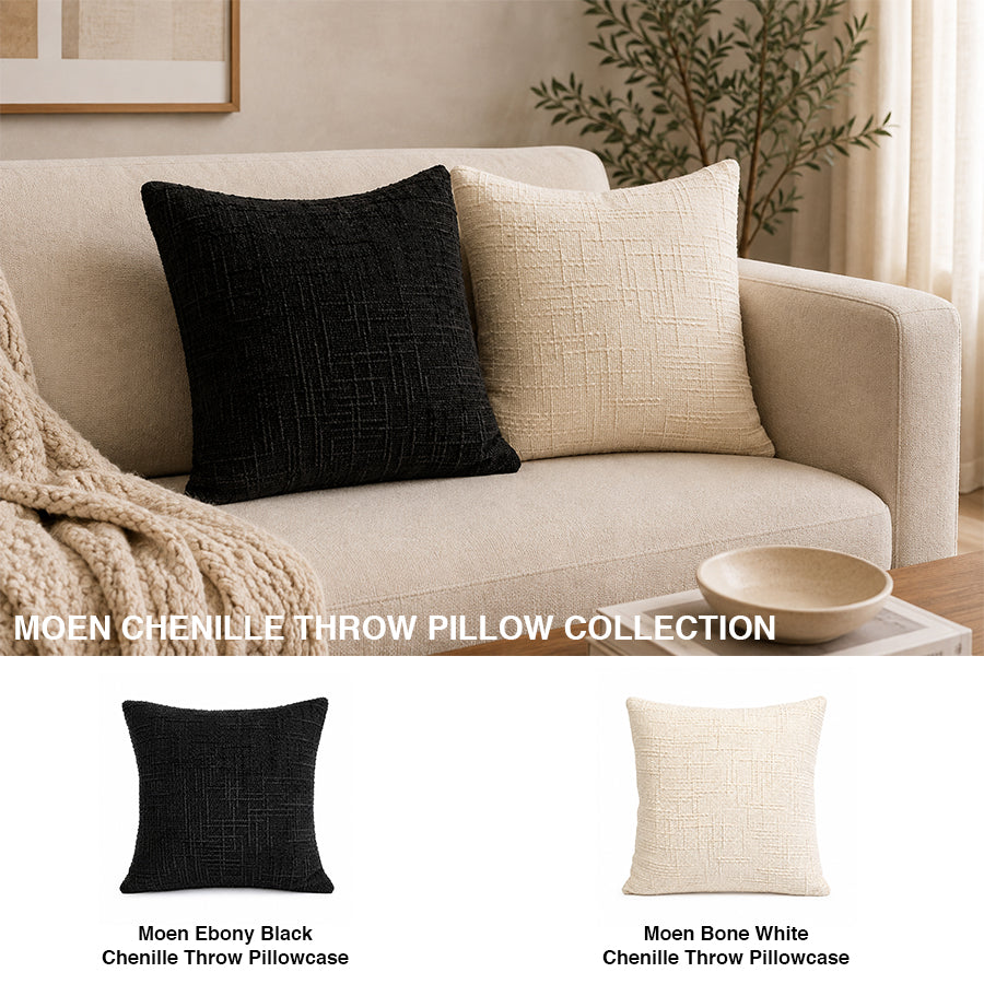 Moen Ebony Black Chenille Throw Pillowcase