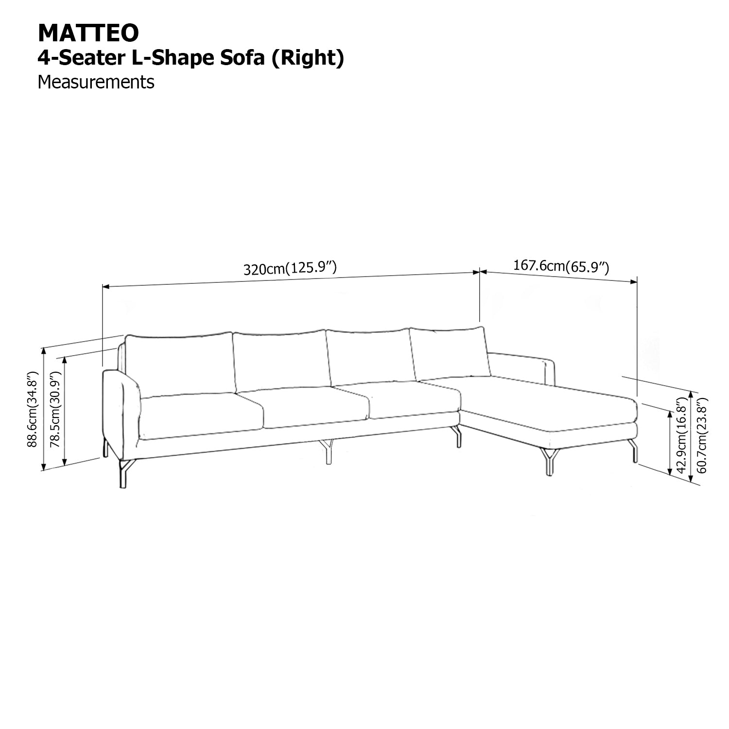 Matteo L-shape 4 Seat with Chaise (Right Facing) Sofa