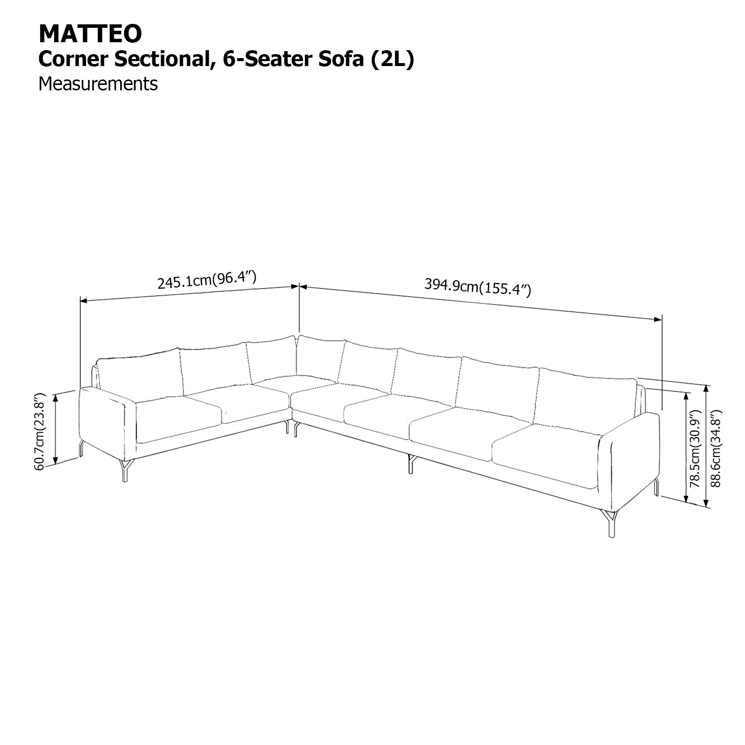 Matteo Corner Sectional 6 Seat (2L) Sofa