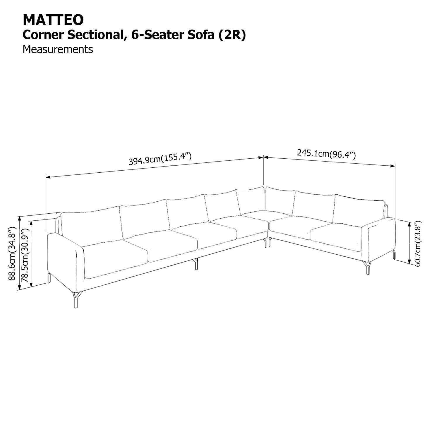 Matteo Corner Sectional 6 Seat (2R) Sofa