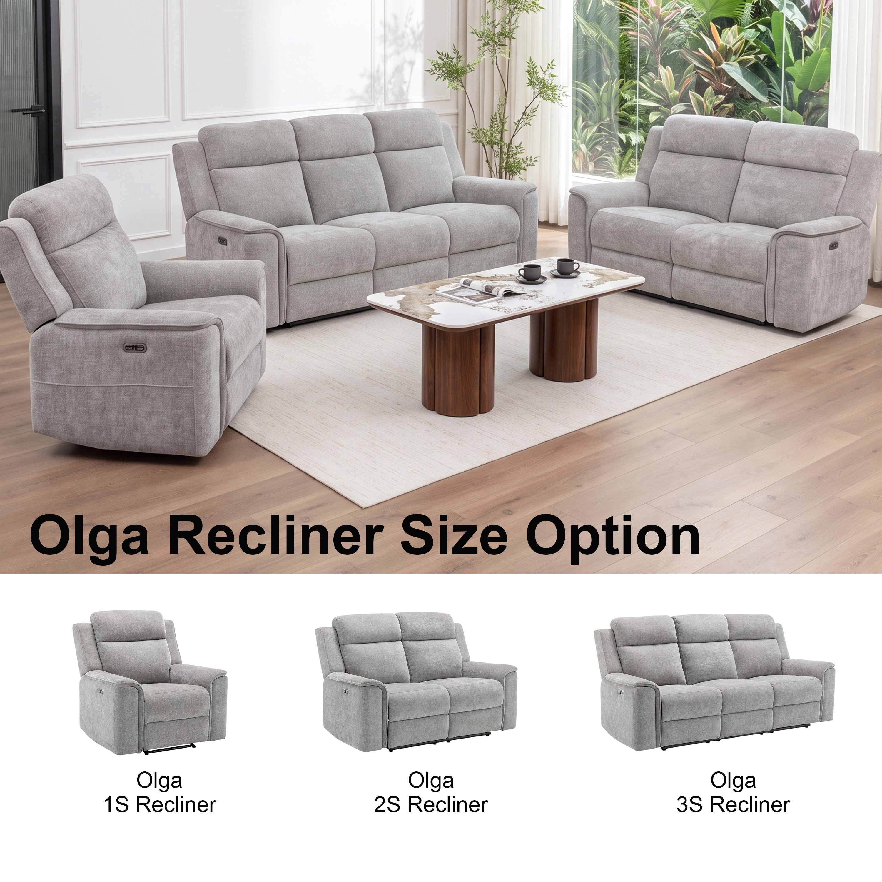 OIga 3 Seater Electric Recliner