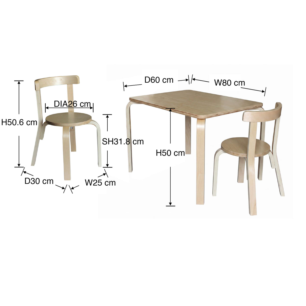Scarlett Square Play Table and 2 Chairs - Natural
