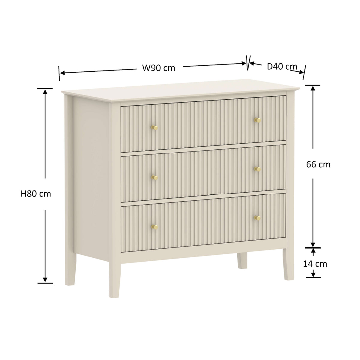Prince Fluted 3 Chest of Drawers