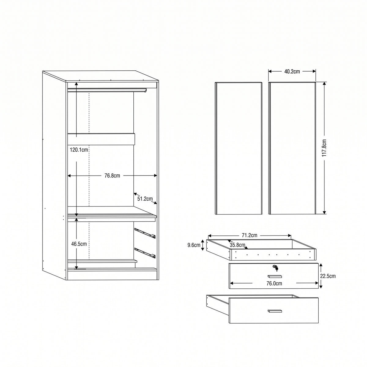 Brendle 80 cm Sliding Wardrobe