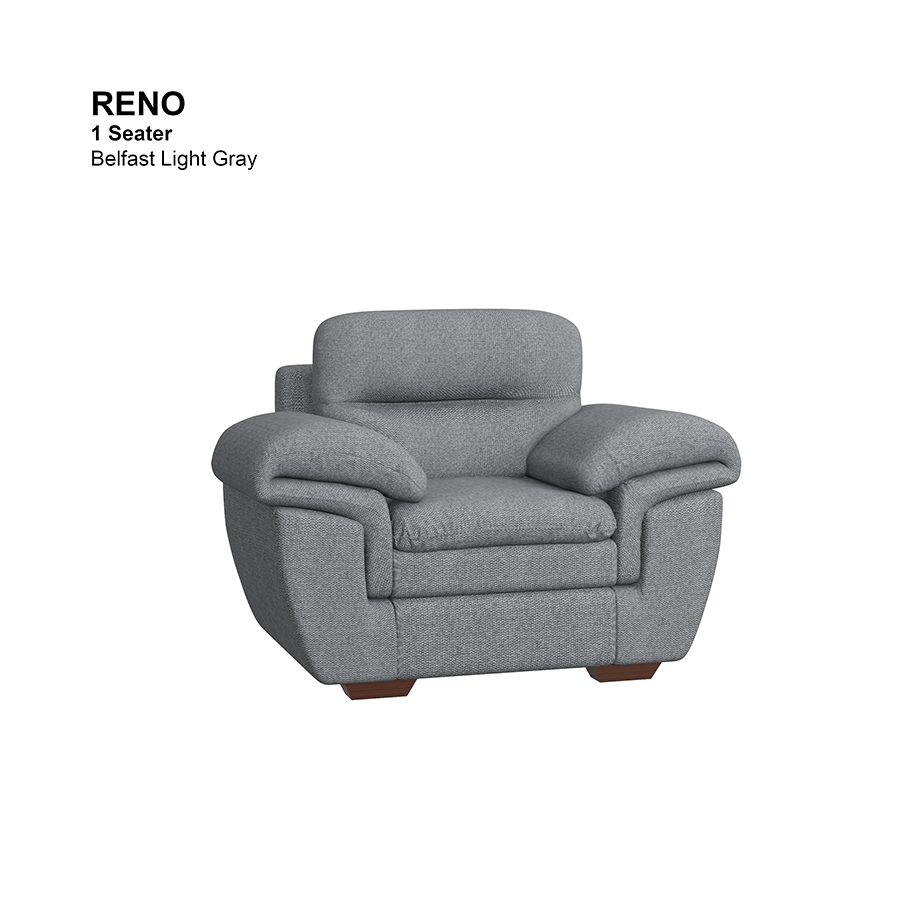 MORE RENO OPTIONS Reno 1 Seater Sofa Reno 1 Seater Sofa Fabric Belfast Light Gray Mandaue Foam