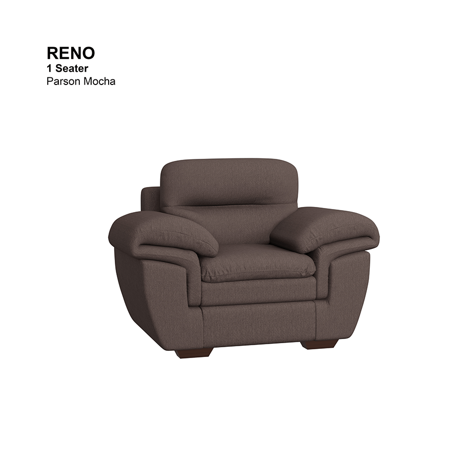 MORE RENO OPTIONS Reno 1 Seater Sofa Reno 1 Seater Sofa Fabric Parson Mocha Mandaue Foam