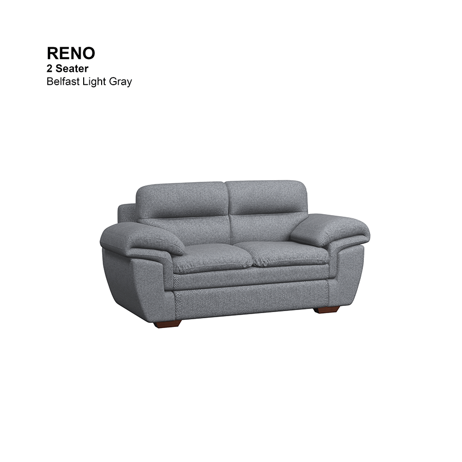 MORE RENO OPTIONS Reno 2 Seater Sofa Reno 2 Seater Sofa Fabric Belfast Light Gray Mandaue Foam