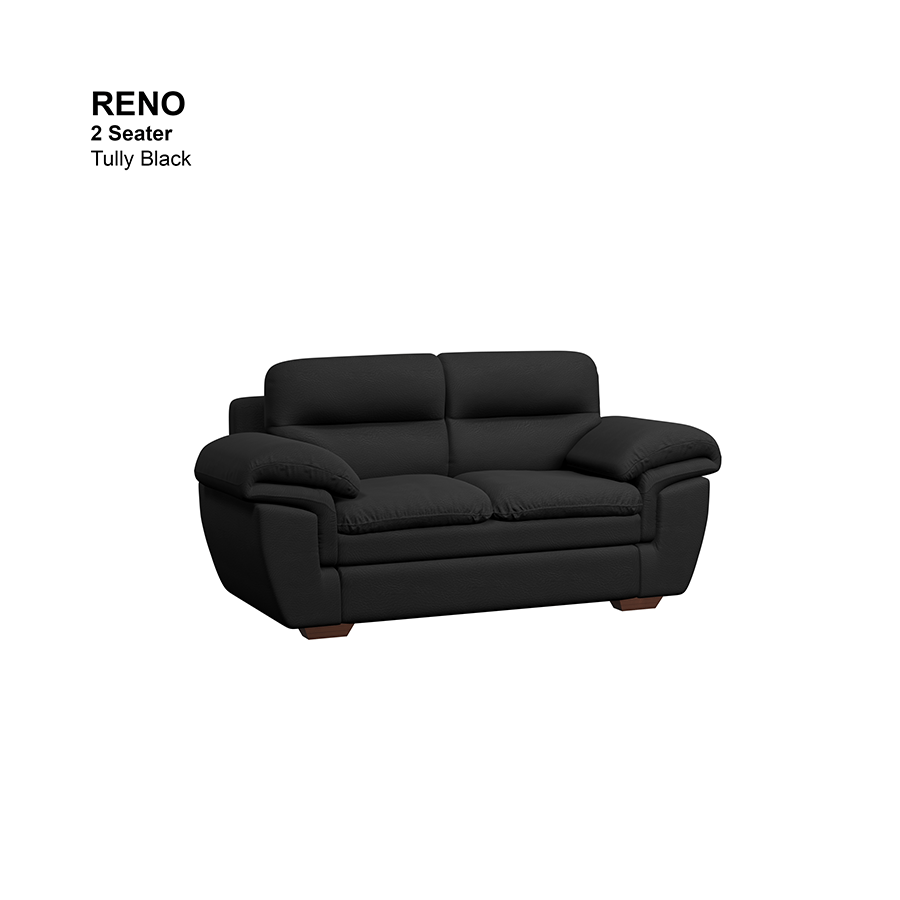 MORE RENO OPTIONS Reno 2 Seater Sofa Reno 2 Seater Sofa Leatherette Tully Black Mandaue Foam