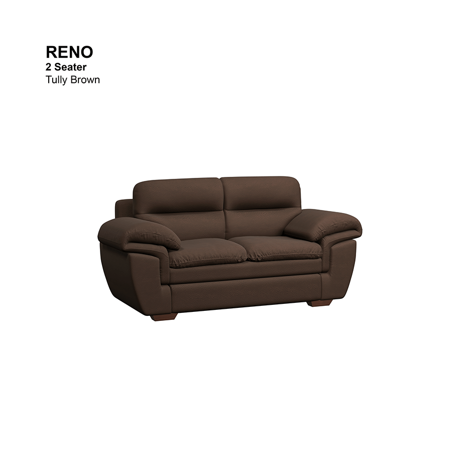 MORE RENO OPTIONS Reno 2 Seater Sofa Reno 2 Seater Sofa Leatherette Tully Brown Mandaue Foam