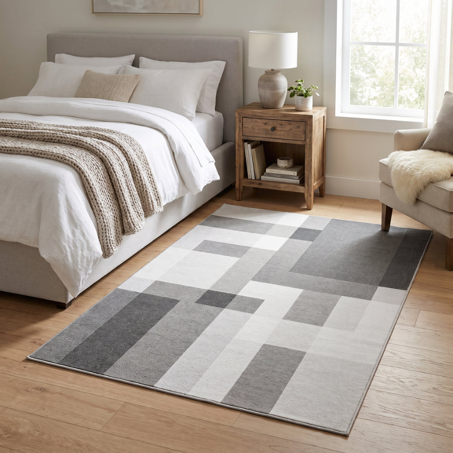 Asella Geo Gray Printed Rug