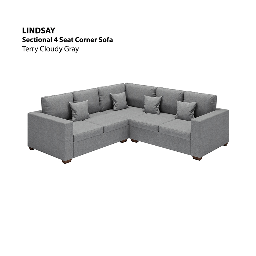 MORE LINDSAY OPTIONS Lindsay Sectional 4 Seat Corner Sofa Lindsay Sectional 4 Seat Corner Sofa Lux Terry Cloudy Gray Mandaue Foam