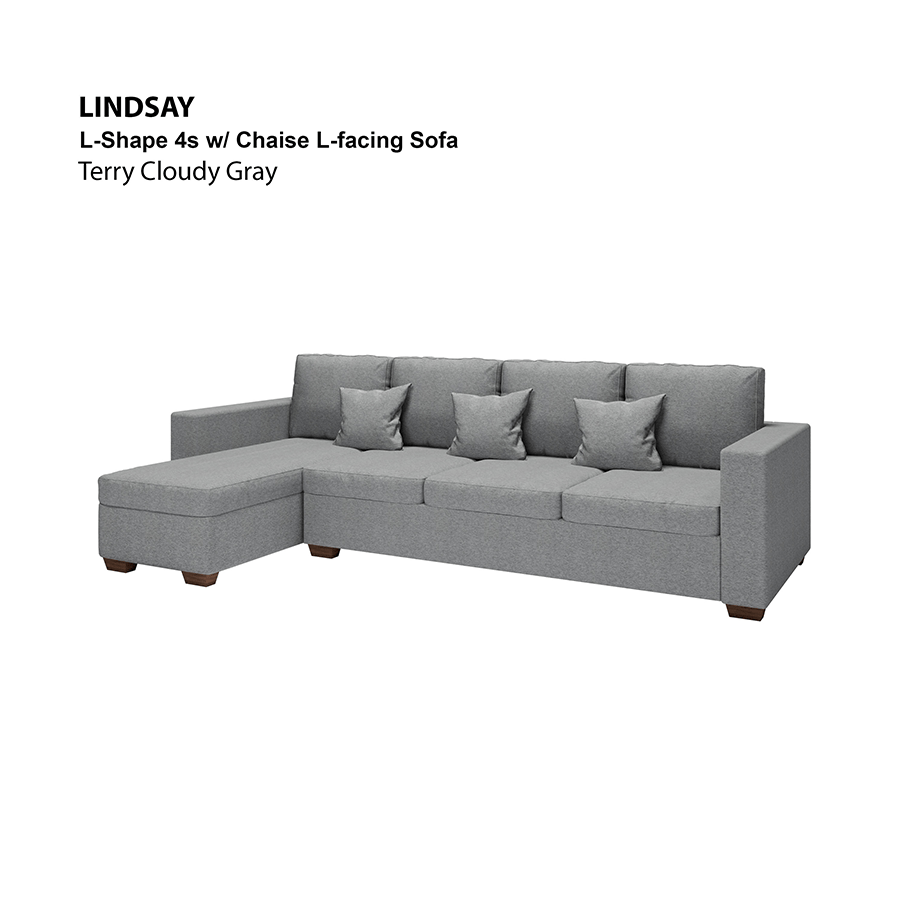 MORE LINDSAY OPTIONS Lindsay L-shape 4 Seat with Chaise (Left Facing) Sofa Lindsay L-shape 4 Seat with Chaise (Left Facing) Sofa Lux Terry Cloudy Gray Mandaue Foam