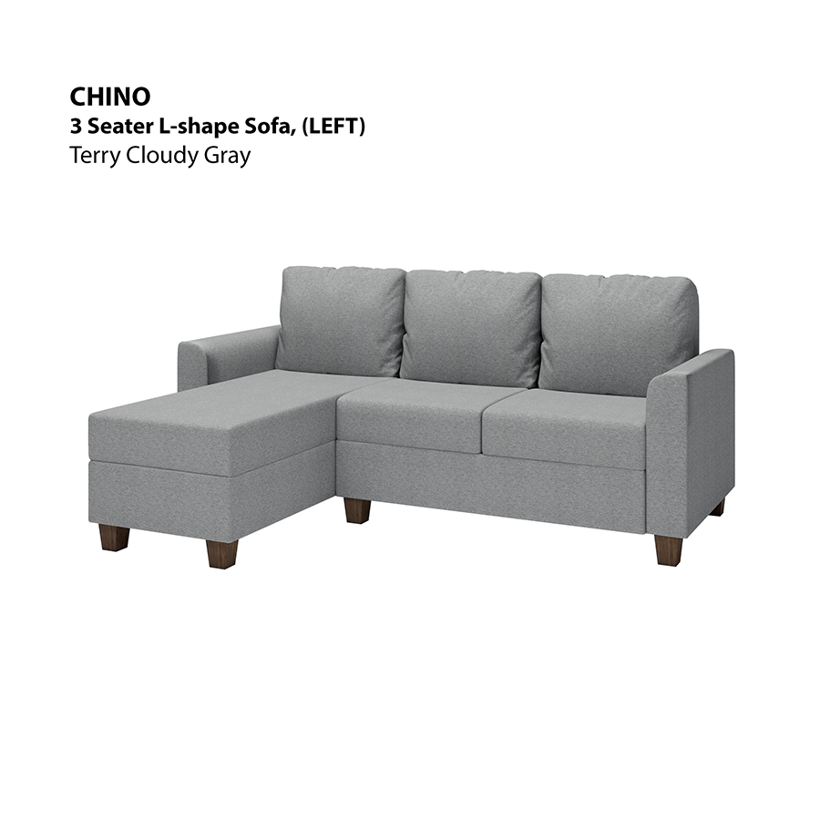 MORE CHINO OPTIONS Chino L-shape 3 Seat with Chaise (Left Facing) Sofa Chino L-shape 3 Seat with Chaise (Left Facing) Sofa Lux Terry Cloudy Gray Mandaue Foam