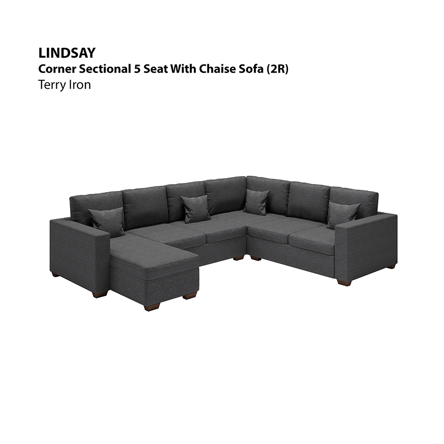 MORE LINDSAY OPTIONS Lindsay Corner Sectional 5 Seat with Chaise (2R) Sofa Lindsay Corner Sectional 5 Seat with Chaise (2R) Sofa Lux Terry Iron Mandaue Foam