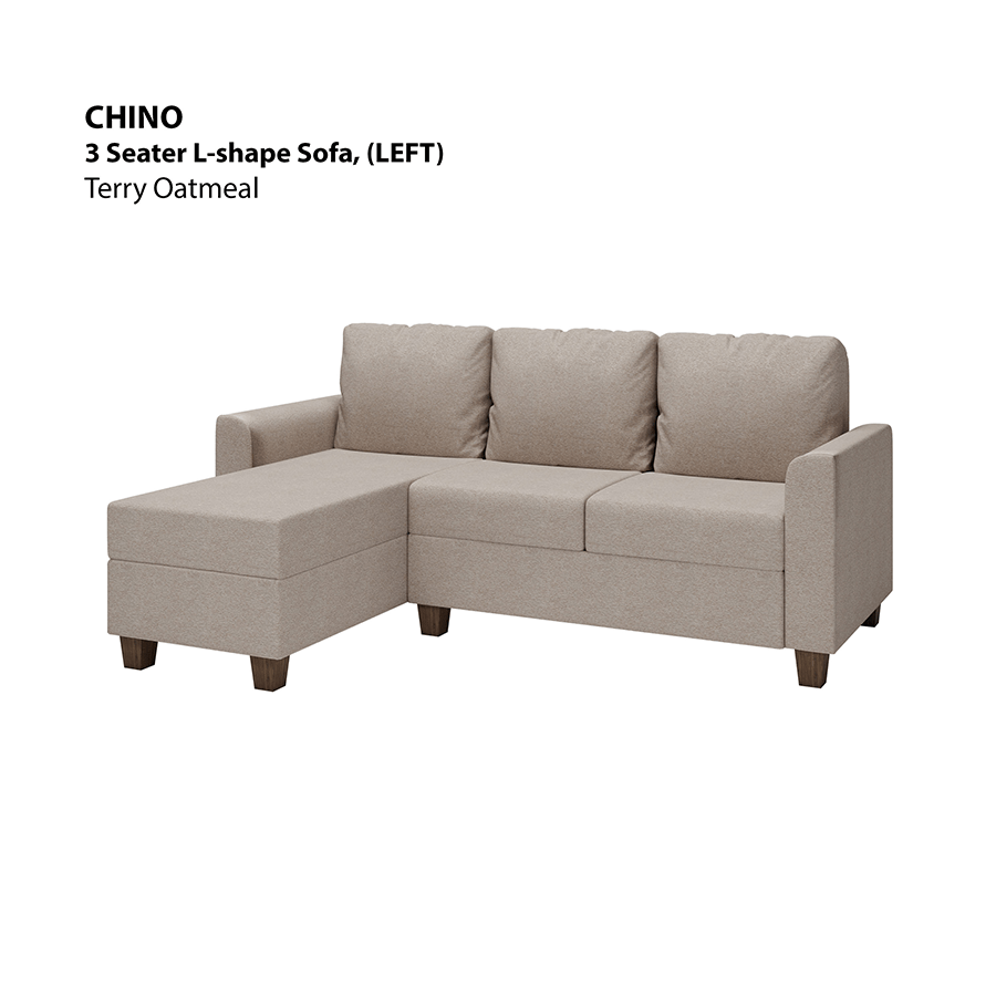 MORE CHINO OPTIONS Chino L-shape 3 Seat with Chaise (Left Facing) Sofa Chino L-shape 3 Seat with Chaise (Left Facing) Sofa Lux Terry Oatmeal Mandaue Foam