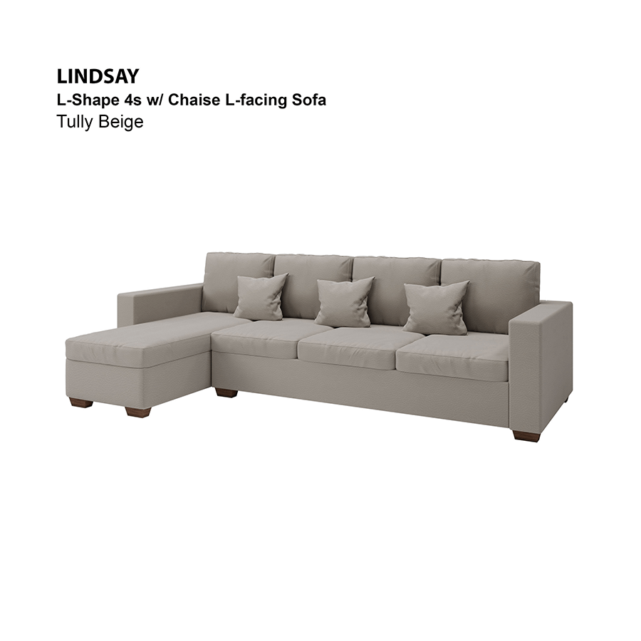 MORE LINDSAY OPTIONS Lindsay L-shape 4 Seat with Chaise (Left Facing) Sofa Lindsay L-shape 4 Seat with Chaise (Left Facing) Sofa Leatherette Tully Beige Mandaue Foam