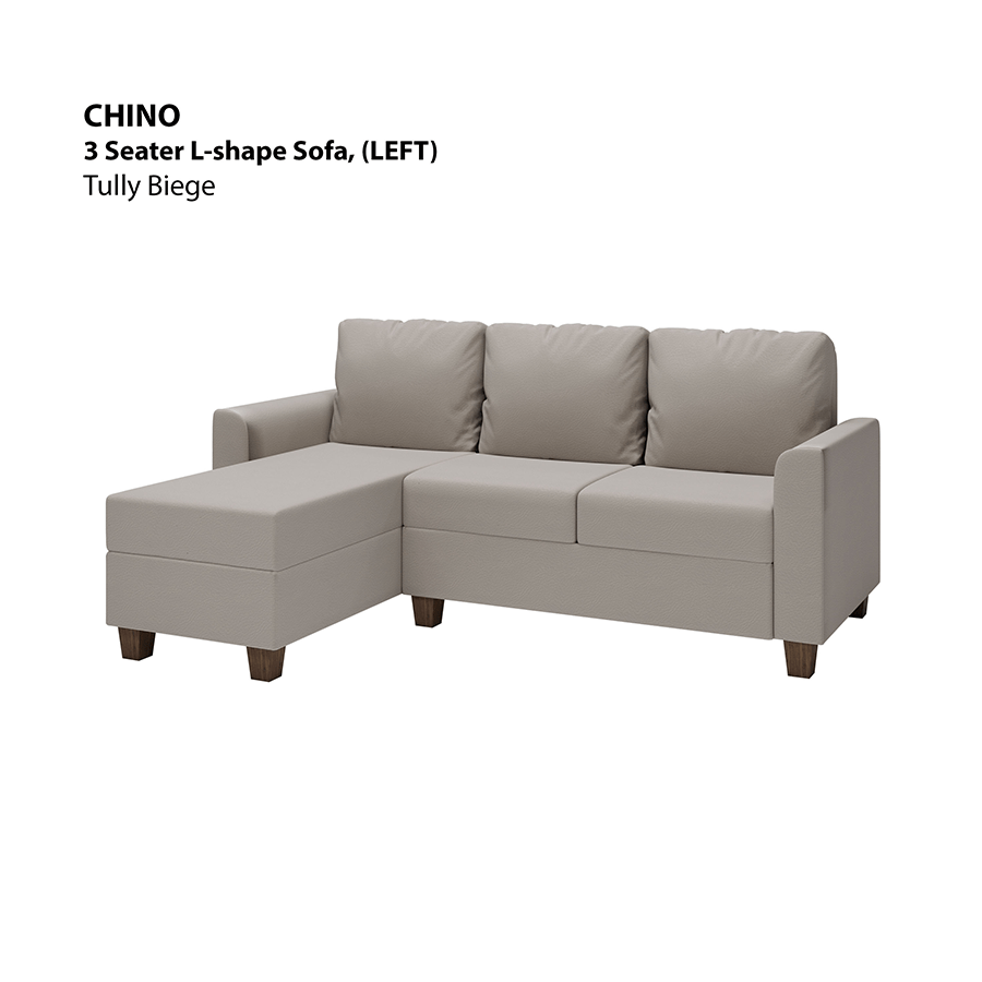 MORE CHINO OPTIONS Chino L-shape 3 Seat with Chaise (Left Facing) Sofa Chino L-shape 3 Seat with Chaise (Left Facing) Sofa Leatherette Tully Beige Mandaue Foam