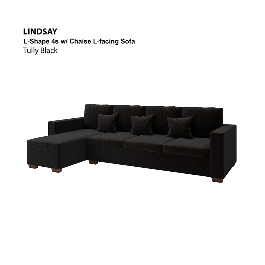 MORE LINDSAY OPTIONS Lindsay L-shape 4 Seat with Chaise (Left Facing) Sofa Lindsay L-shape 4 Seat with Chaise (Left Facing) Sofa Leatherette Tully Black Mandaue Foam