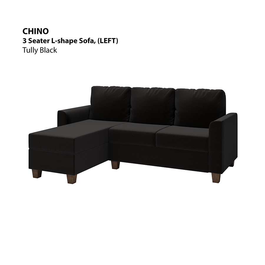 MORE CHINO OPTIONS Chino L-shape 3 Seat with Chaise (Left Facing) Sofa Chino L-shape 3 Seat with Chaise (Left Facing) Sofa Leatherette Tully Black Mandaue Foam