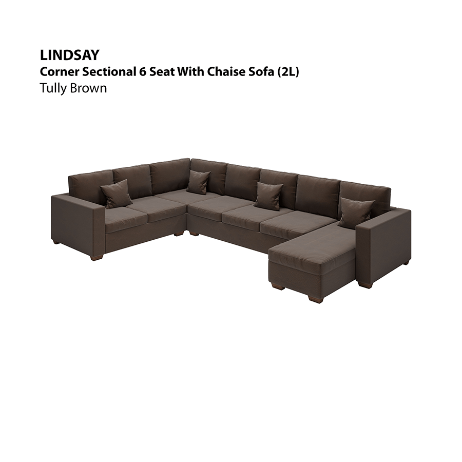 MORE LINDSAY OPTIONS Lindsay Corner Sectional 6 Seat with Chaise (2L) Sofa Lindsay Corner Sectional 6 Seat with Chaise (2L) Sofa Leatherette Tully Brown Mandaue Foam