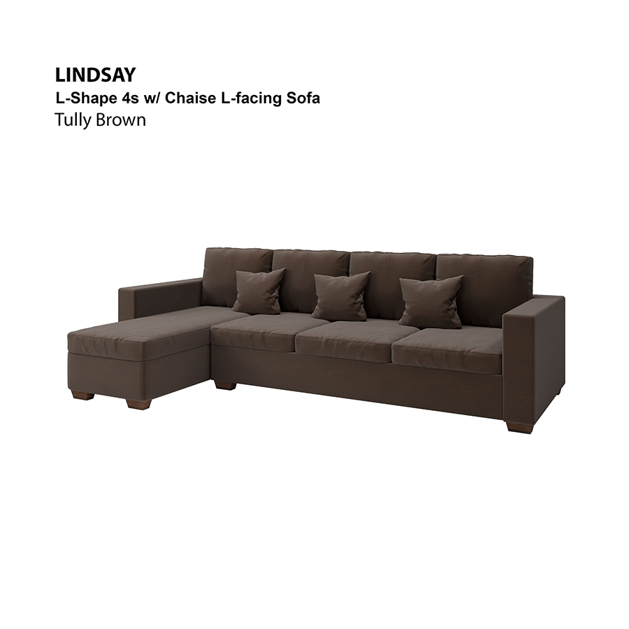 MORE LINDSAY OPTIONS Lindsay L-shape 4 Seat with Chaise (Left Facing) Sofa Lindsay L-shape 4 Seat with Chaise (Left Facing) Sofa Leatherette Tully Brown Mandaue Foam