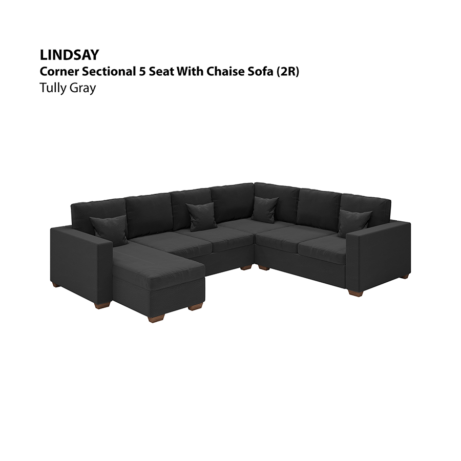 MORE LINDSAY OPTIONS Lindsay Corner Sectional 5 Seat with Chaise (2R) Sofa Lindsay Corner Sectional 5 Seat with Chaise (2R) Sofa Leatherette Tully Gray Mandaue Foam