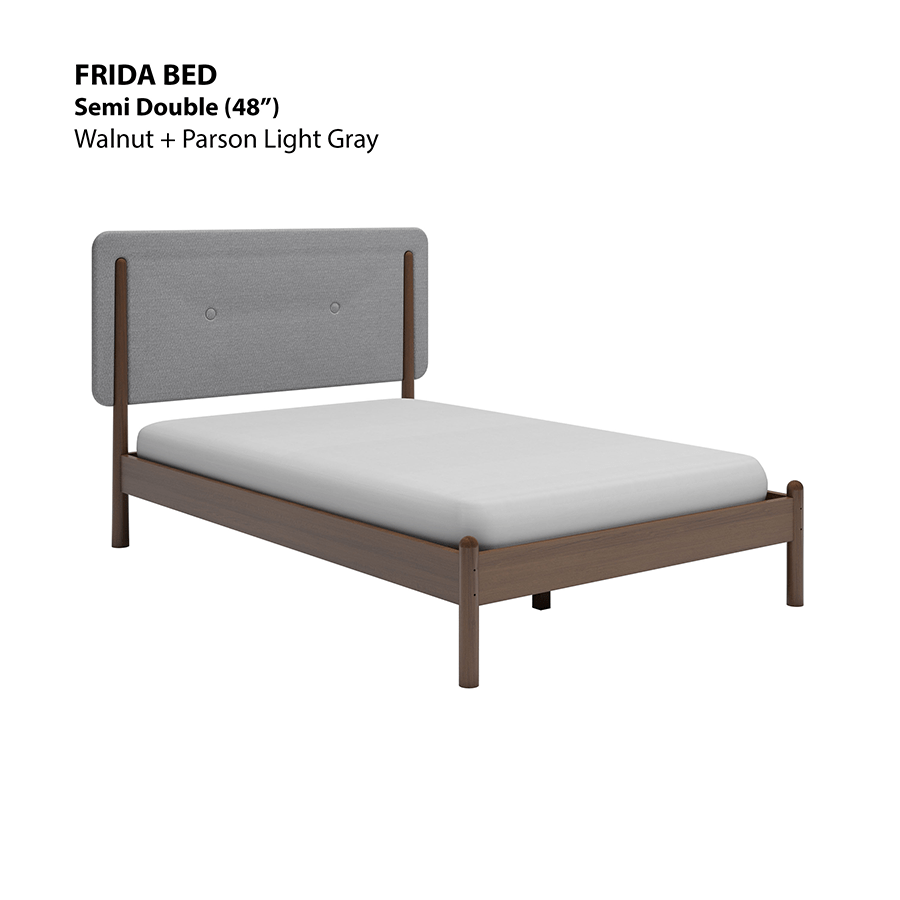 MORE FRIDA OPTIONS Frida 48x75" Bed - Walnut Brown Frida 48x75" Bed - Walnut Brown Fabric Parson Light Gray Mandaue Foam