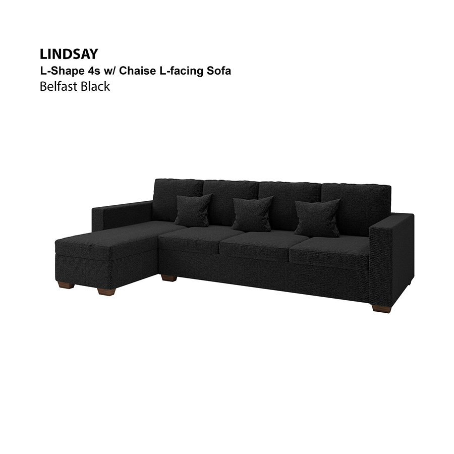 MORE LINDSAY OPTIONS Lindsay L-shape 4 Seat with Chaise (Left Facing) Sofa Lindsay L-shape 4 Seat with Chaise (Left Facing) Sofa Fabric Belfast Black Mandaue Foam